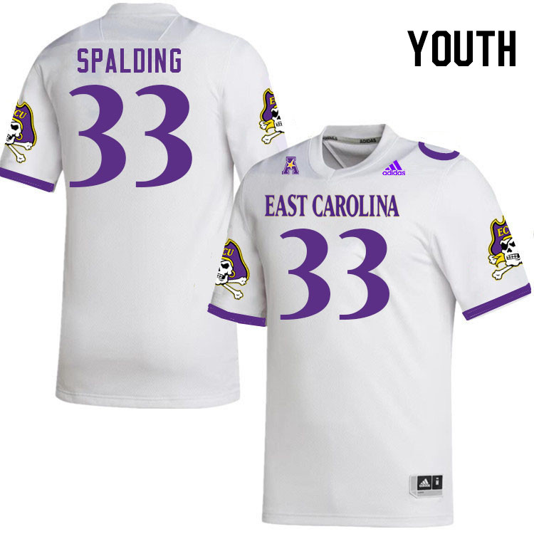 Youth #33 Brock Spalding ECU Pirates 2023 College Football Jerseys Stitched-White